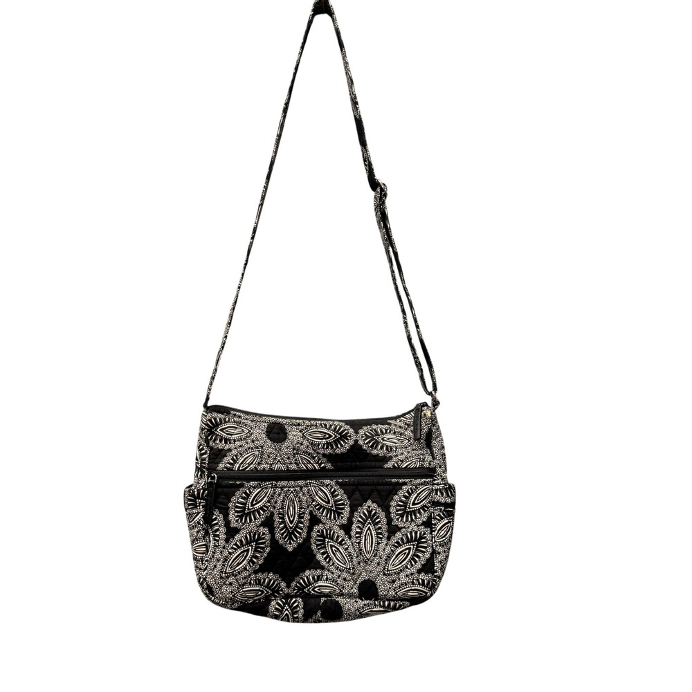 Vera Bradley Crossbody Bag Blanco Bouquet Black Floral Adjustable Strap CLEAN